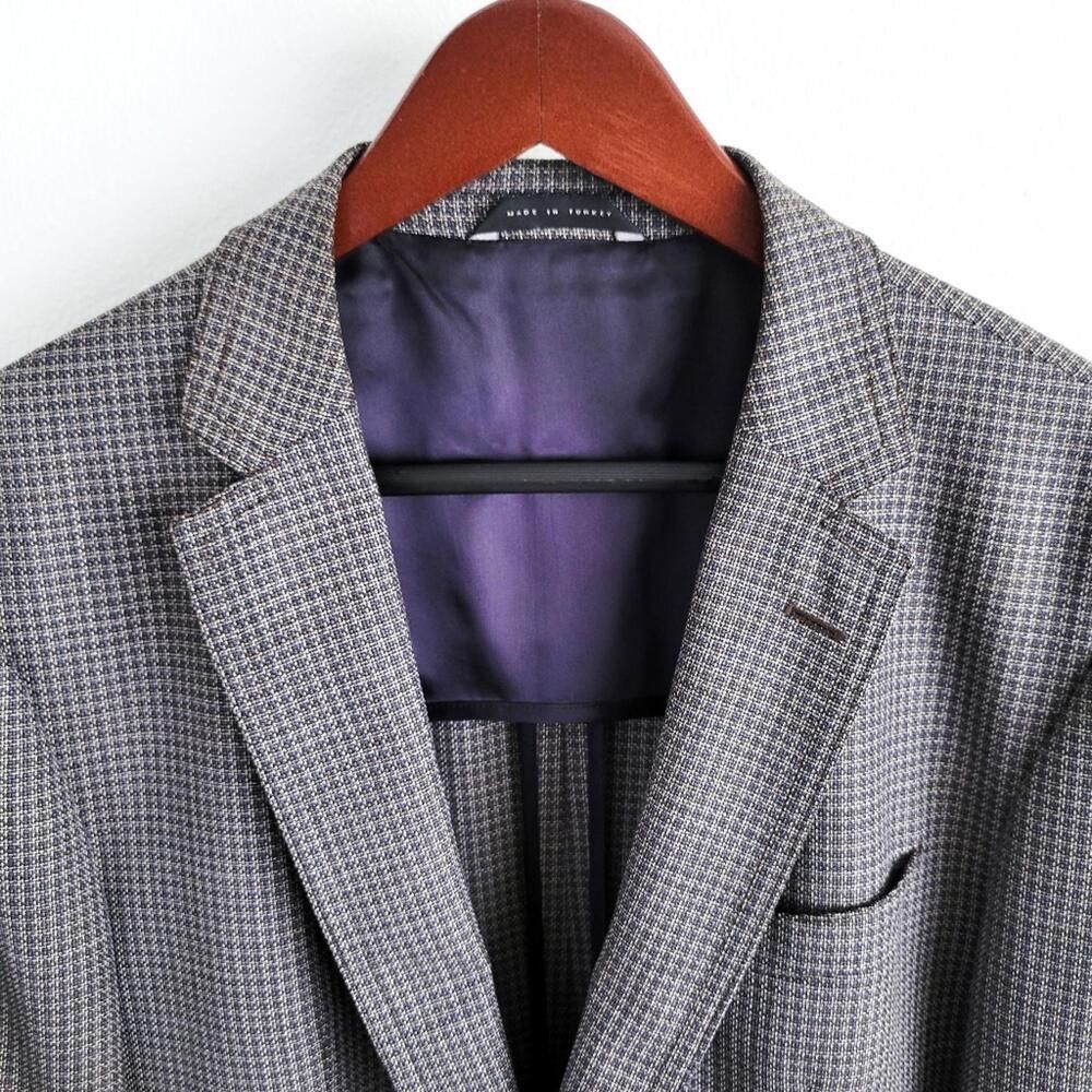 NEW Hugo Boss Blazer Halowon Slim Cross Stitch Italian Wool Gray Blue 40 - Picture 2 of 9